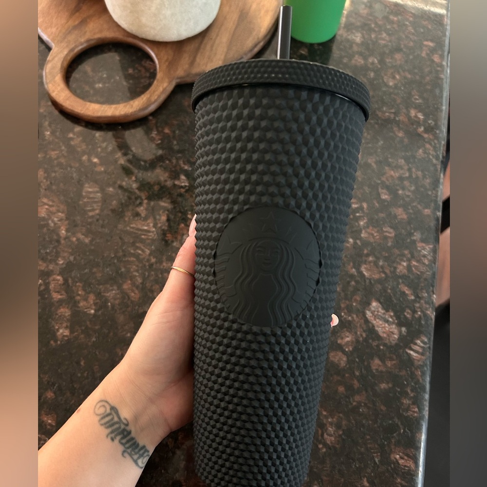 Black studded matte black Starbucks tumbler